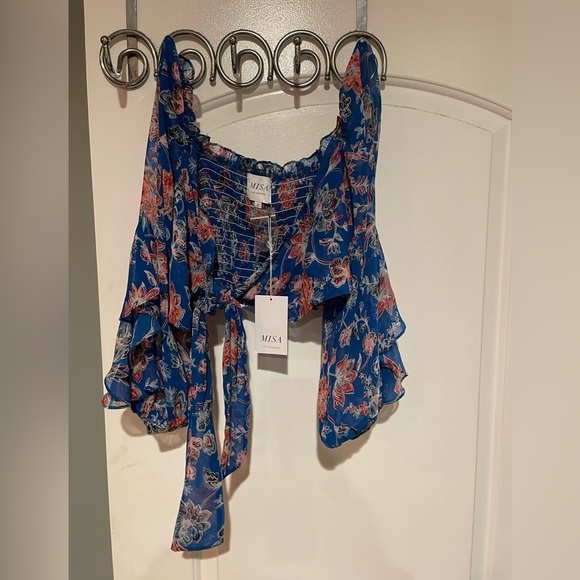 New! MISA Los Angeles Ancora Floral Sireneuse Tie-Front Crop Top 💙 Small NWT! - Picture 10 of 15